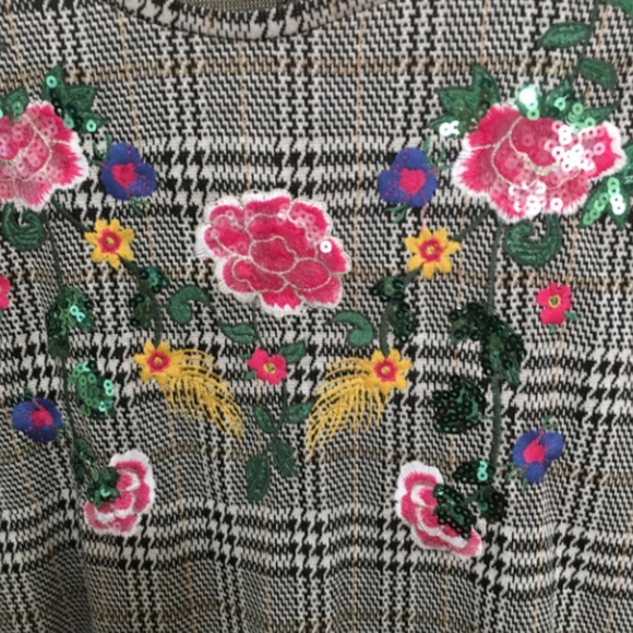 Zara Plaid Floral Embroidery Shift Dress size M - Picture 3 of 3